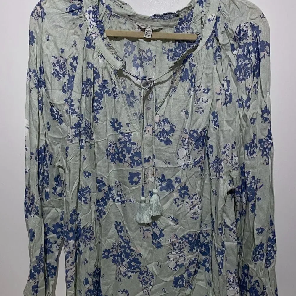 Lucky Brand Women's Multicolor Floral Tassel Ruffled Prairie Blouse Size XL - Picture 3 of 14